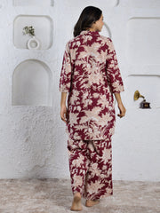 MAROON Red Printed cotton co-ord set
