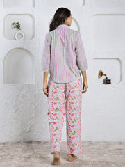 Pink Floral Printed cotton Night Suit Set