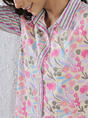 Pink Floral Printed cotton Night Suit Set