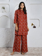 Red  Printed pure cotton co-ord set