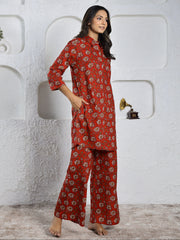 Red  Printed pure cotton co-ord set