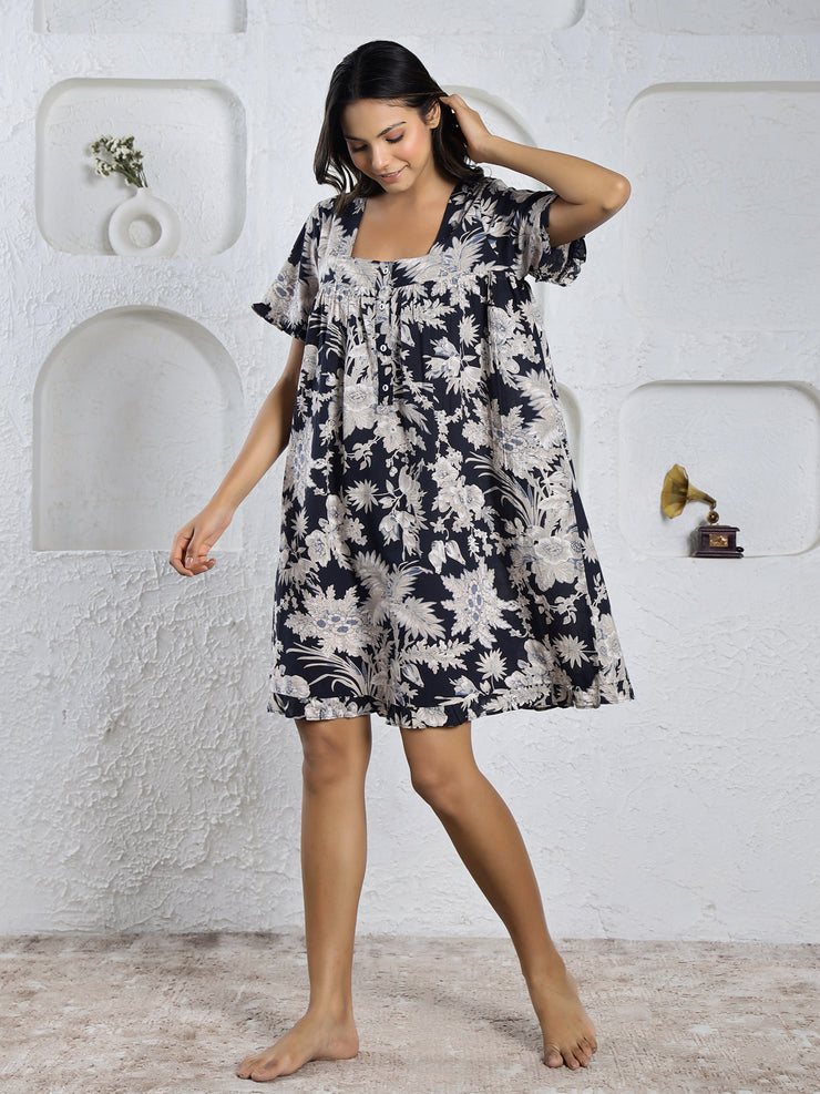 Floral print cotton Lounge Dress – Sanskruti Homes