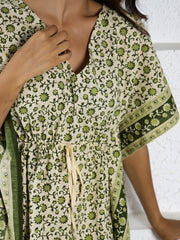 Green Pure Cotton Kaftan Shorts Set