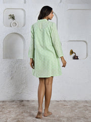 Green Printed Cotton 3 PEICE Night Suit Shorts Set