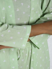 Green Printed Cotton 3 PEICE Night Suit Shorts Set