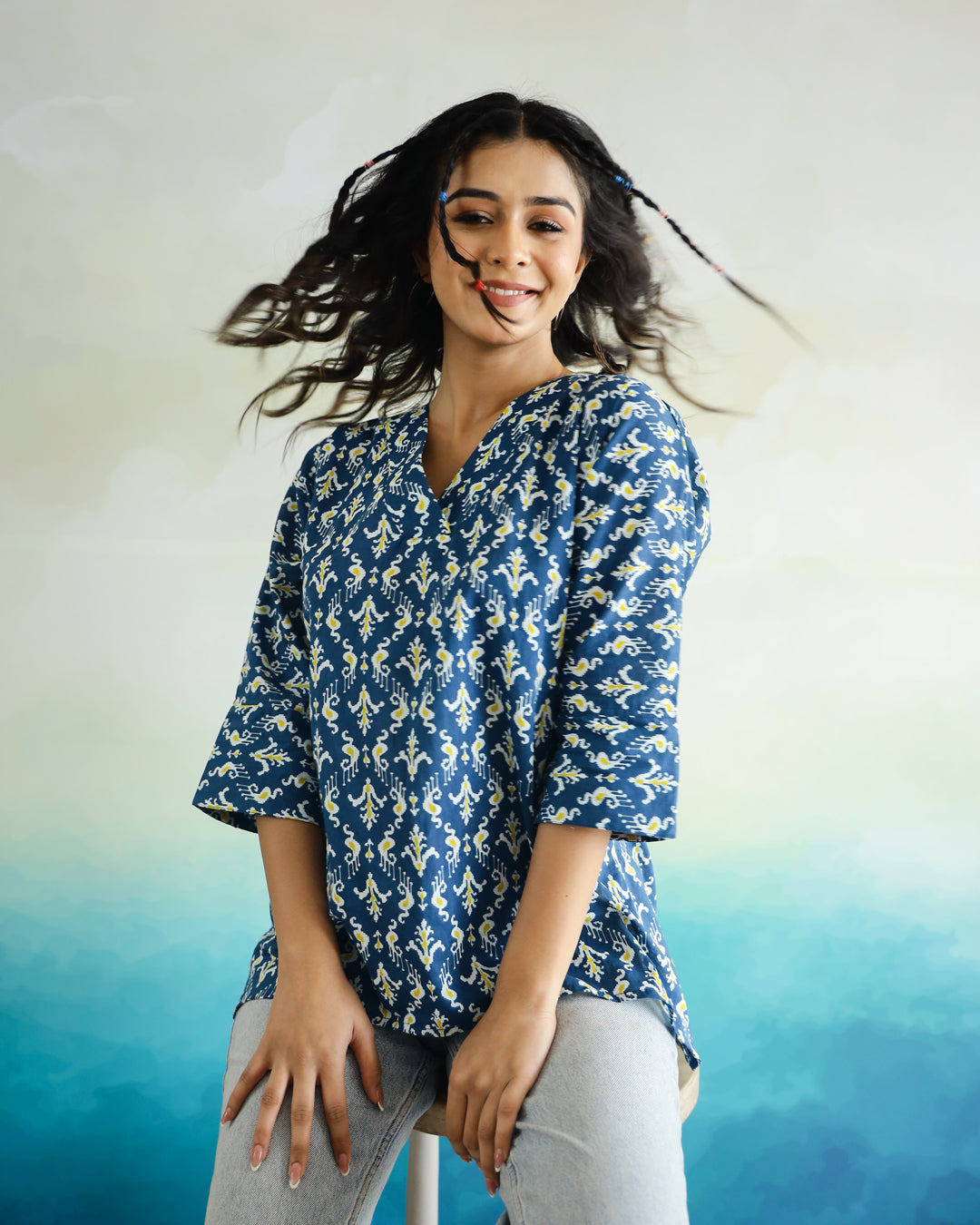 Printed Cotton Loose Fit Top