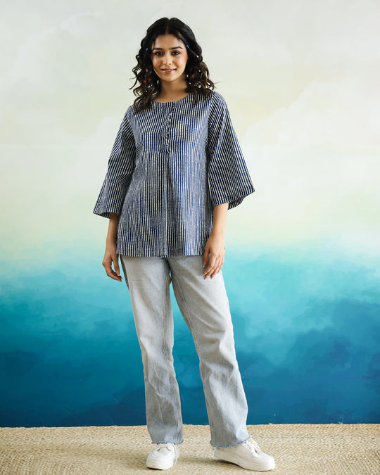 Striped 3D Print Cotton Top for Women