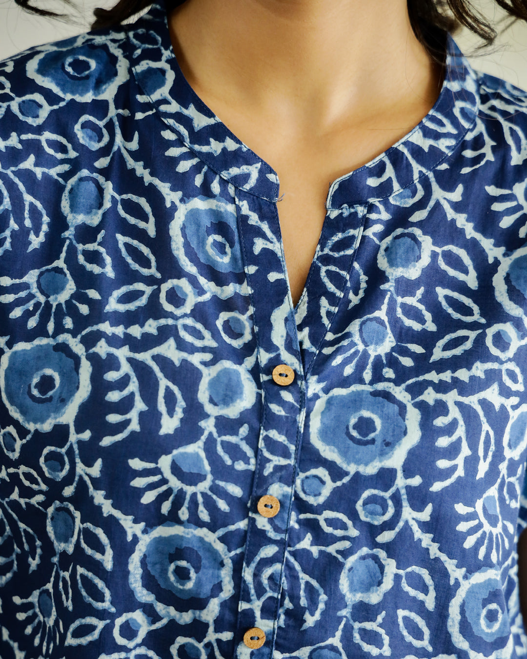 Blue Cotton Printed Top for Women - SanskrutiHomes 