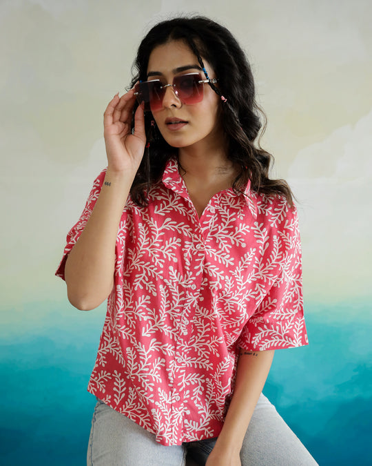 Pink Cotton Printed Top for Women