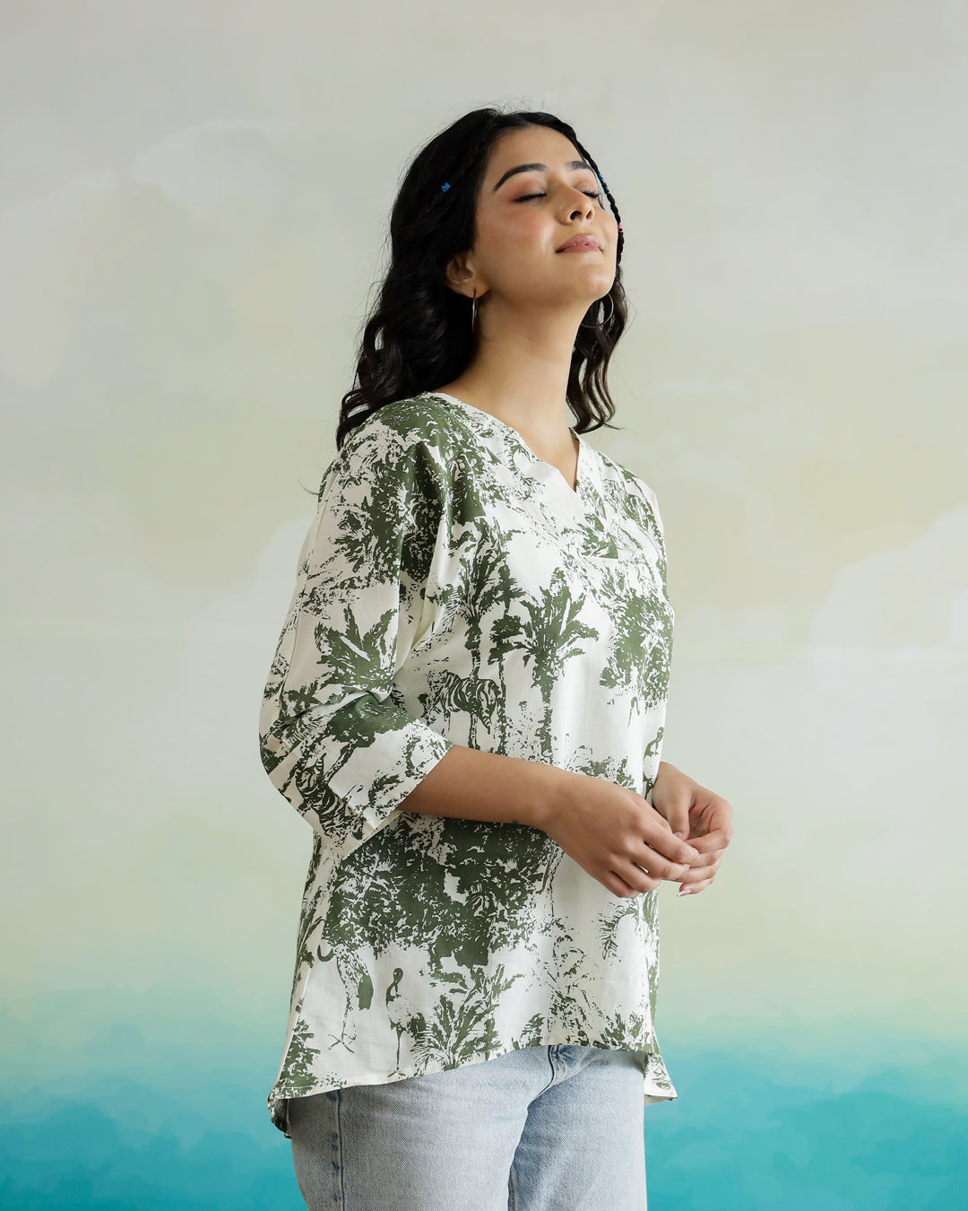 Printed Cotton Loose Fit Top - SanskrutiHomes 
