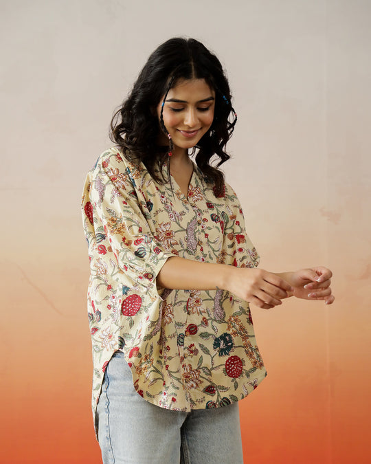 Beige Floral Printed Top for Women
