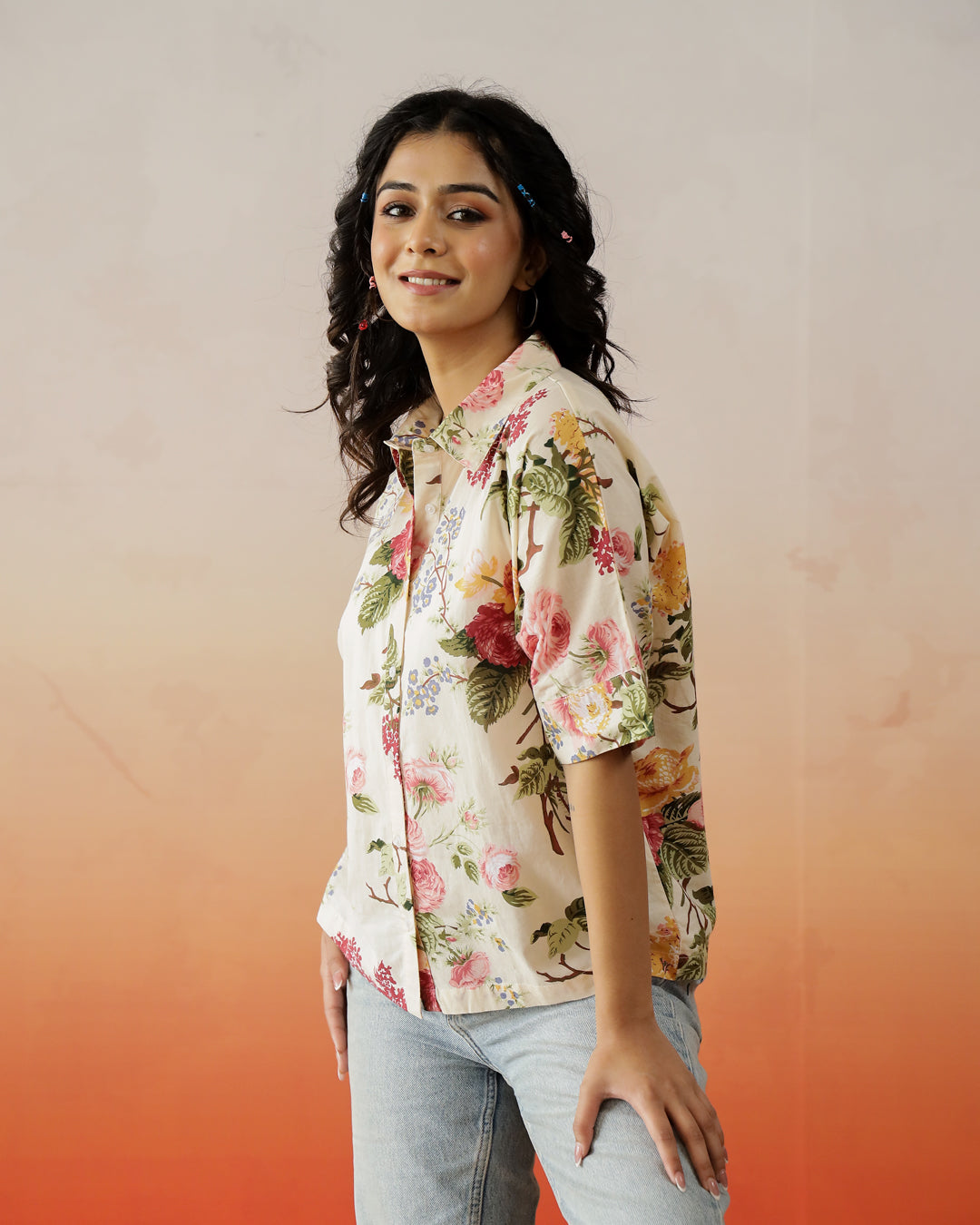 Flower Printed Cotton Top for Women