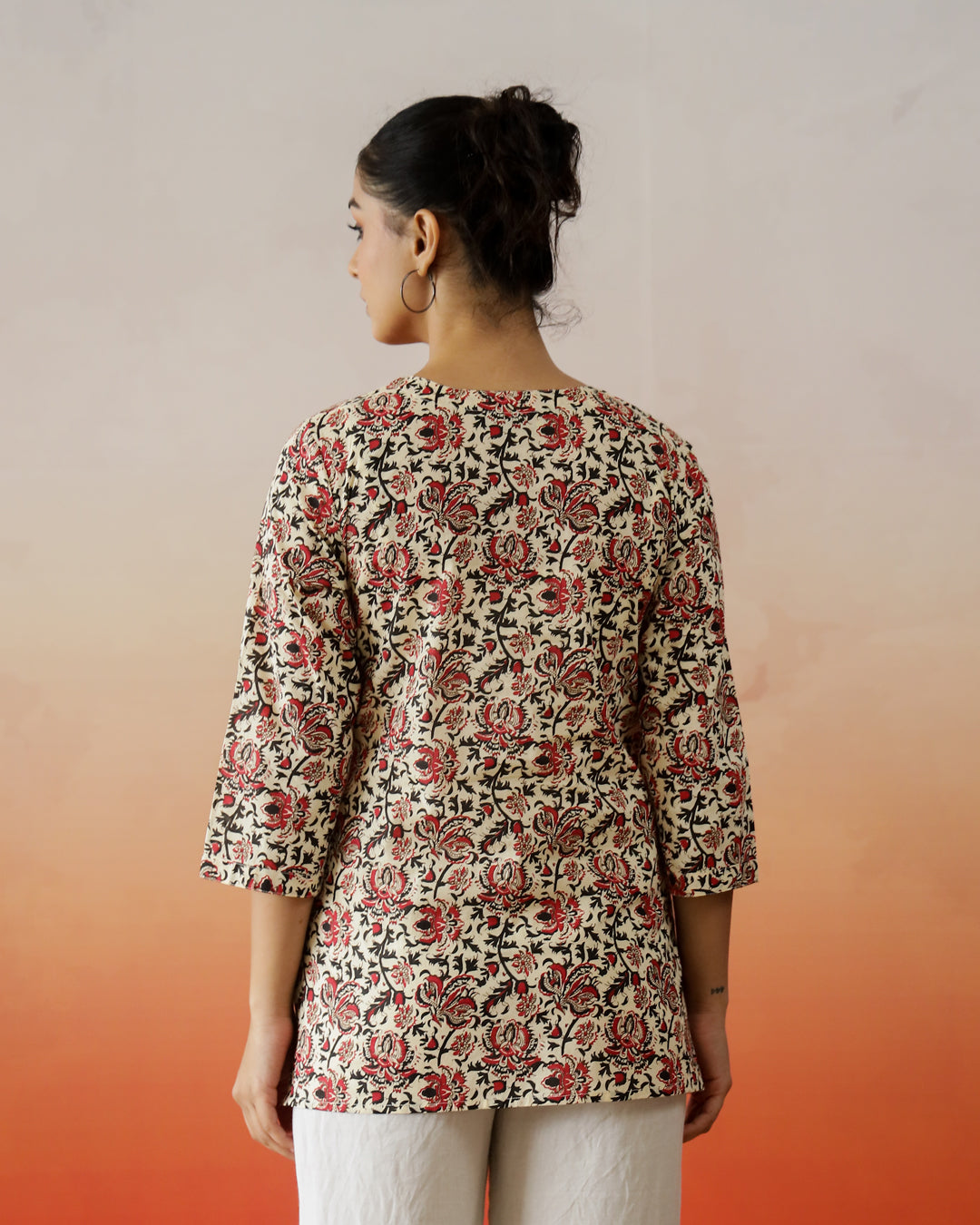 Brown Flower Printed Cotton Top - SanskrutiHomes 