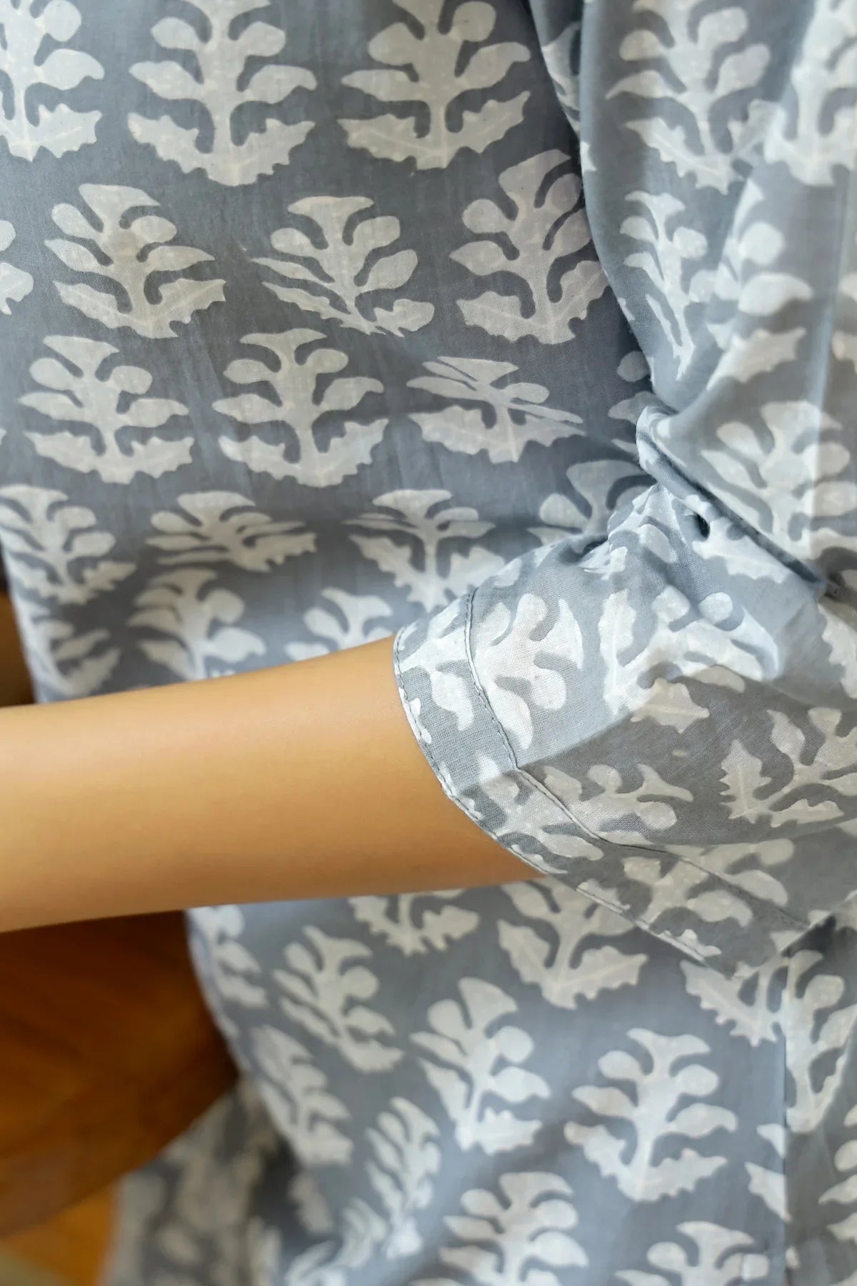 GRey Cotton Printed Night Suit Set with Pajama - SanskrutiHomes 