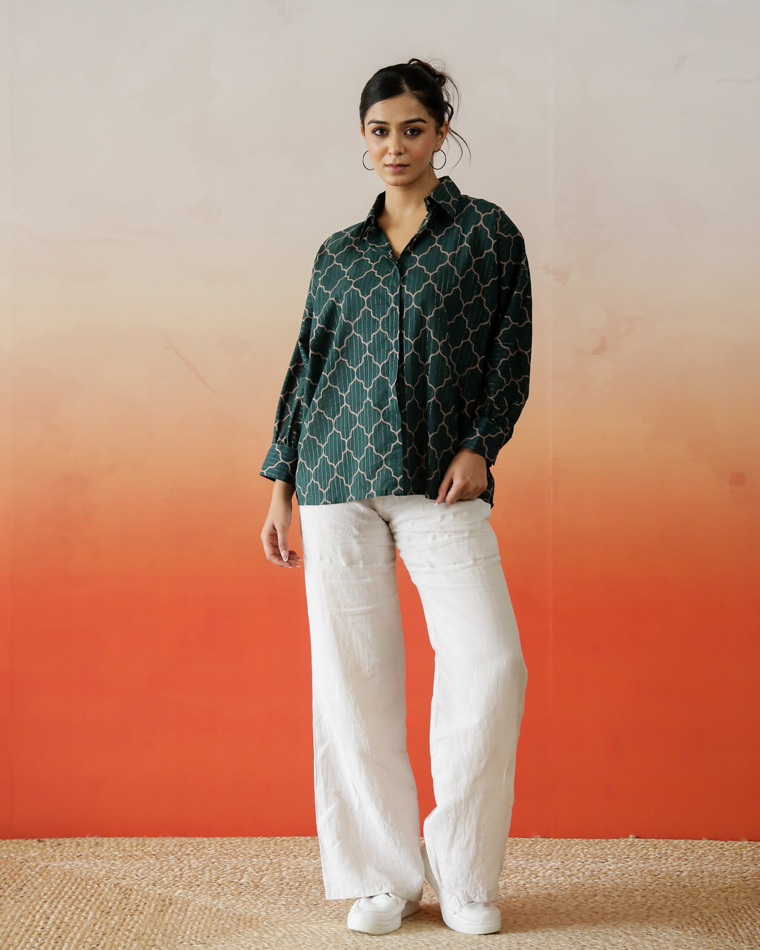 Green Solid Print Cotton Top for Women