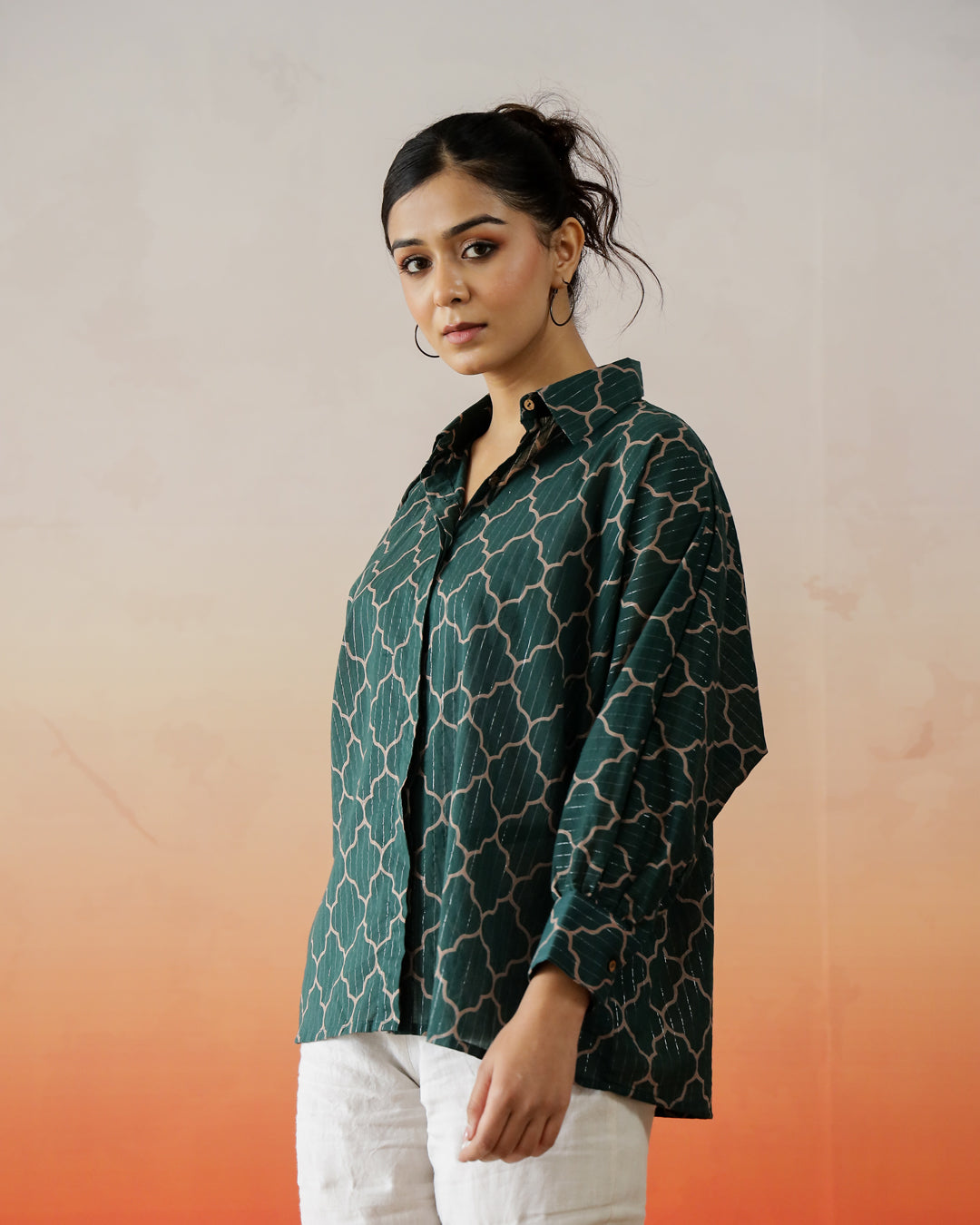 Green Solid Print Cotton Top for Women