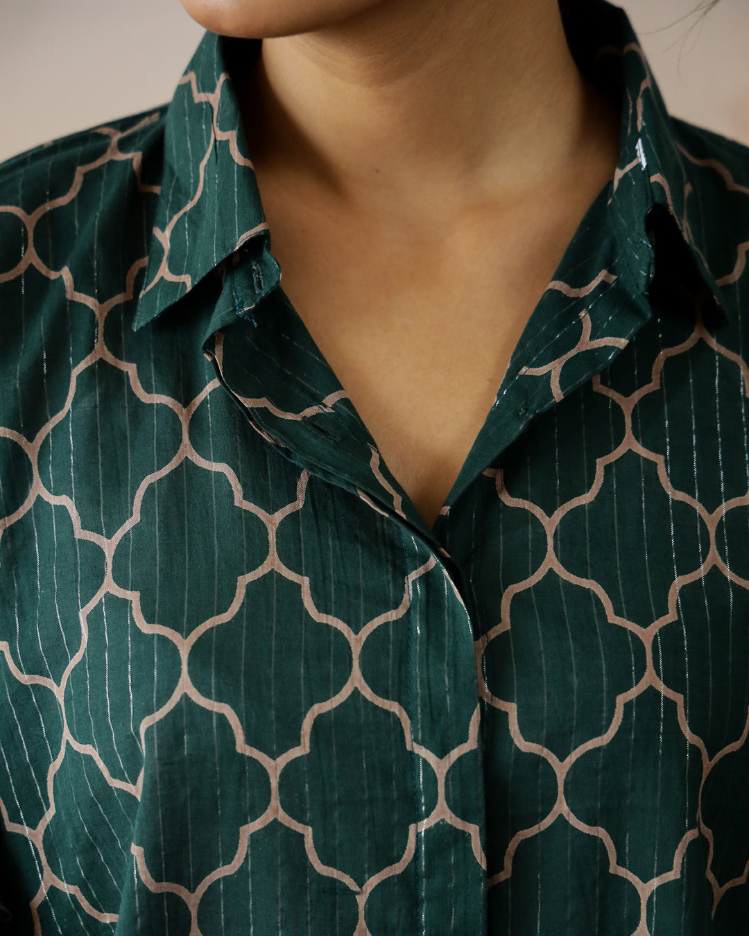 Green Solid Print Cotton Top for Women