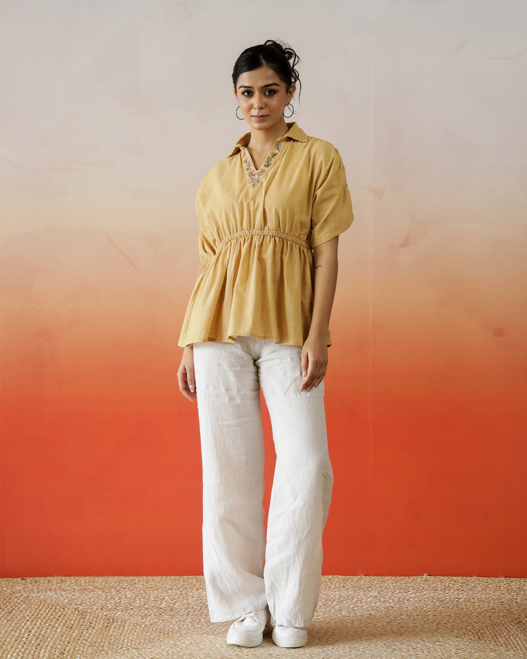 Solid Cotton Embroidered Top