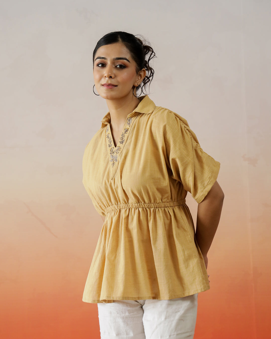 Solid Cotton Embroidered Top