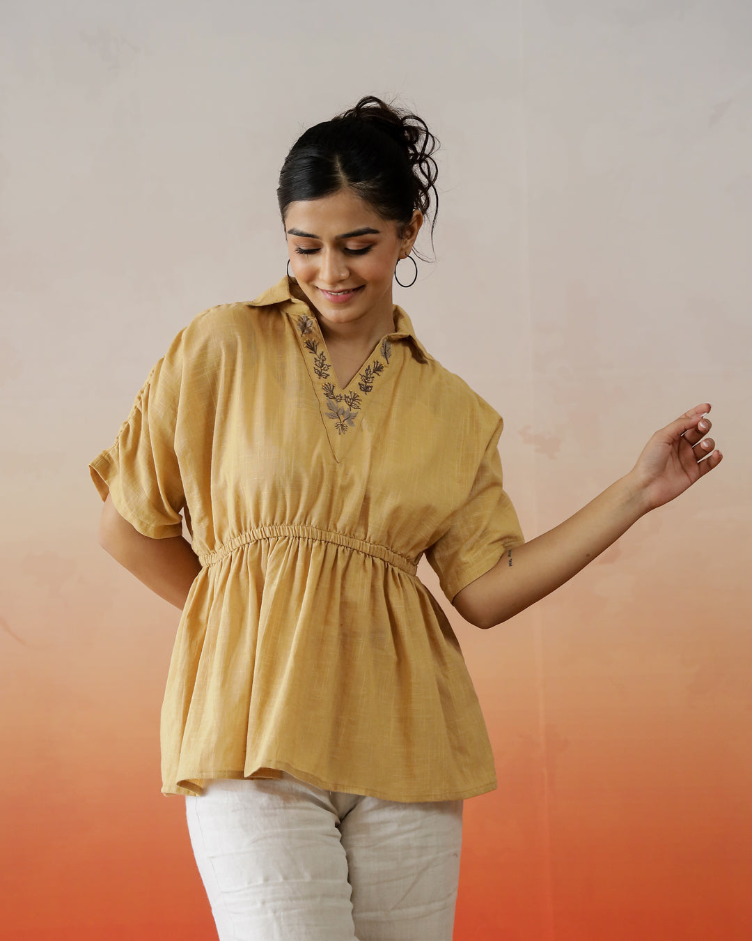 Solid Cotton Embroidered Top