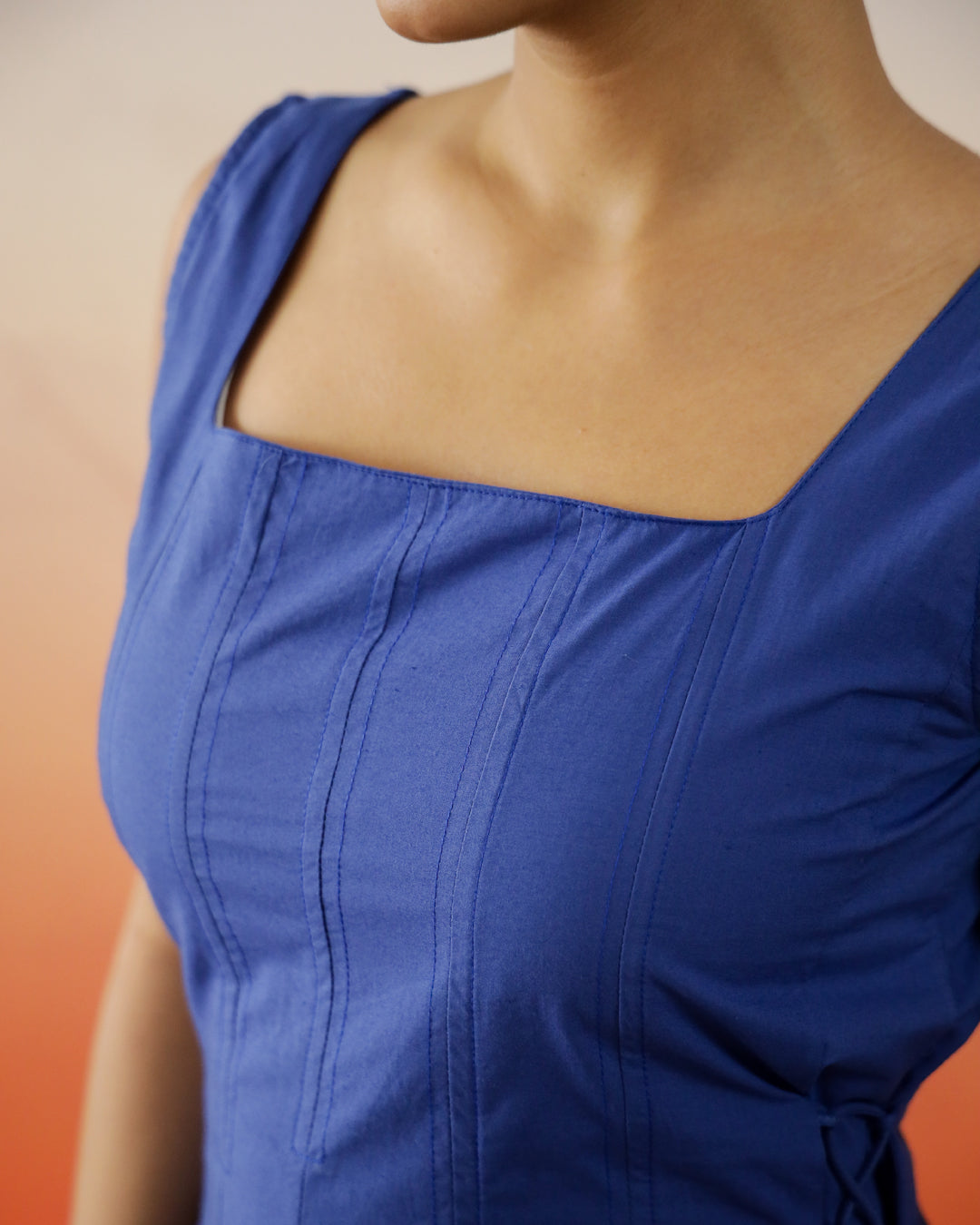 Blue Solid Print Cotton Dress for Women