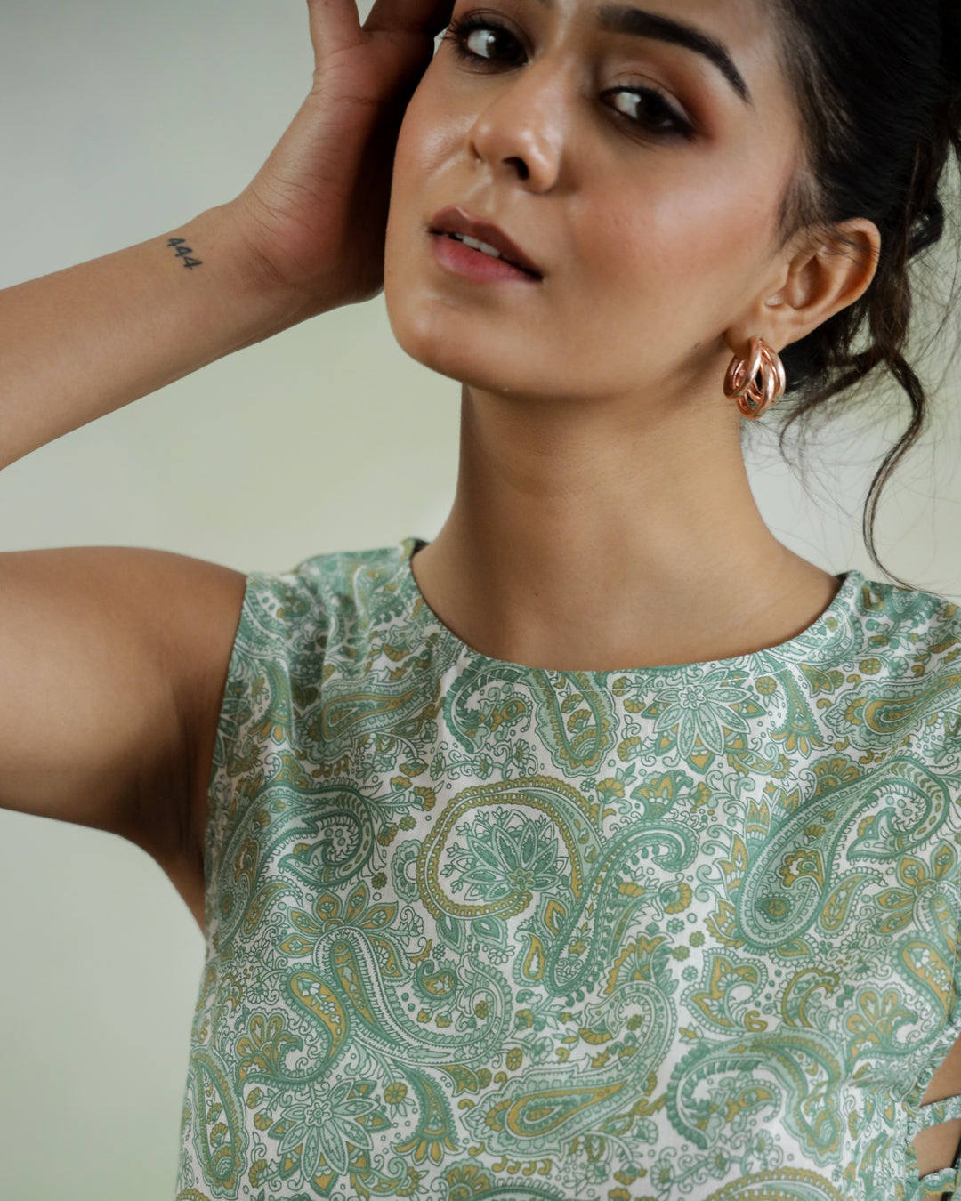 Green Printed Sleeveless Top for Women