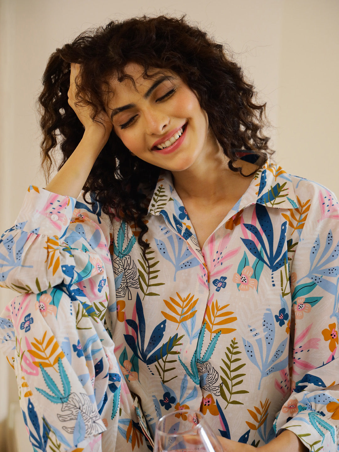 Multicolor Flower Printed Night Suit Set for Women