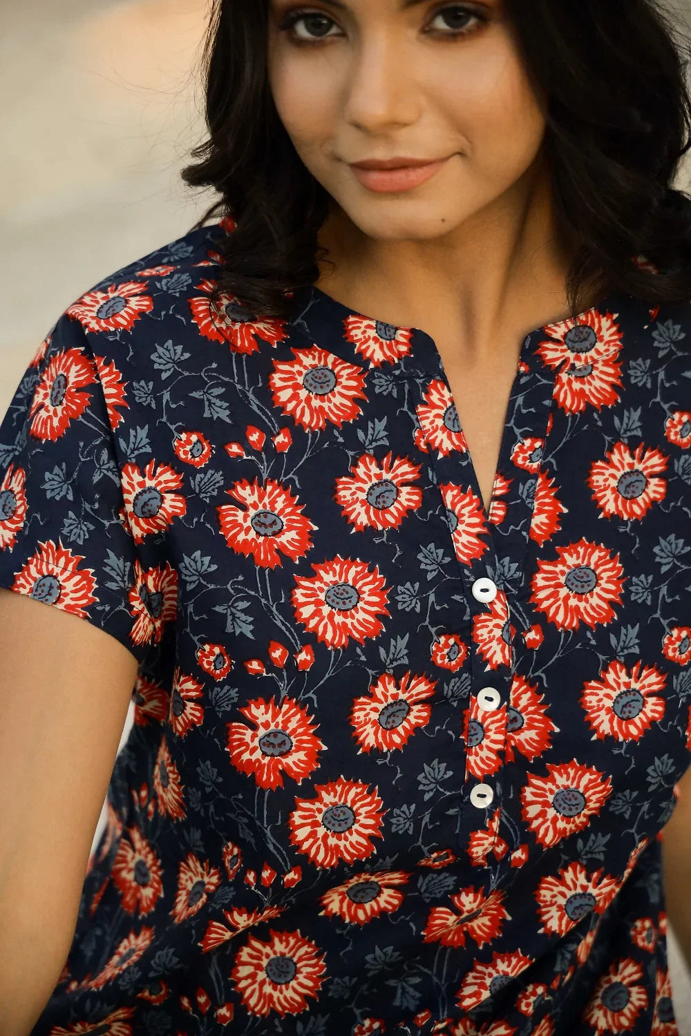 Navy Blue Printed Pure Cotton Night Suit