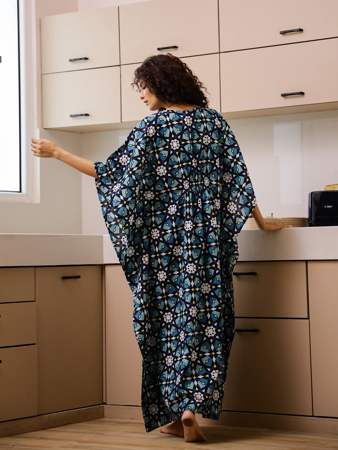 Cotton Printed Kaftan Night Suit Set