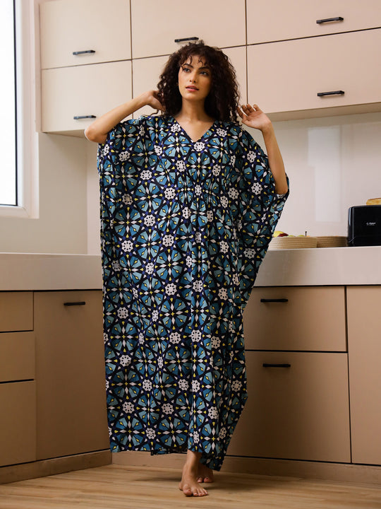 Cotton Printed Kaftan Night Suit Set