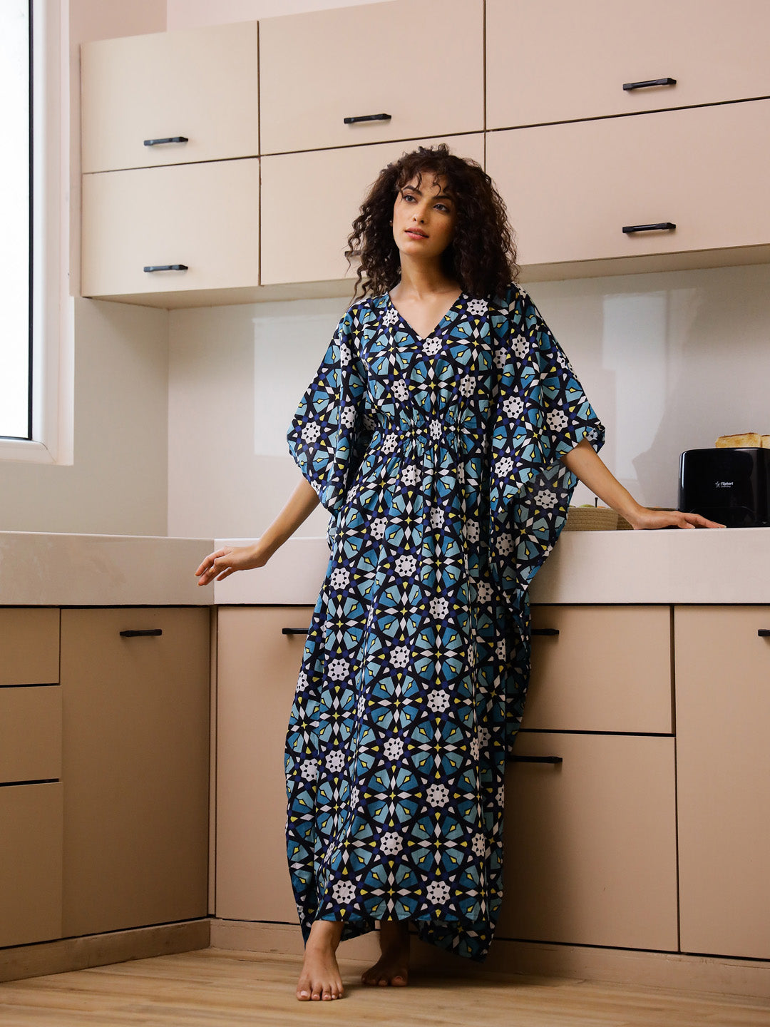 Cotton Printed Kaftan Night Suit Set