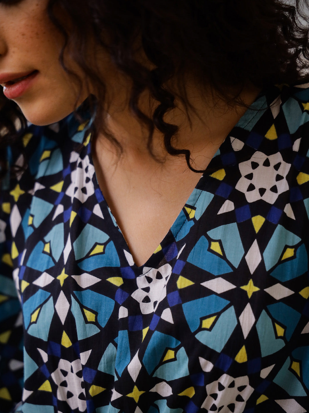 Cotton Printed Kaftan Night Suit Set