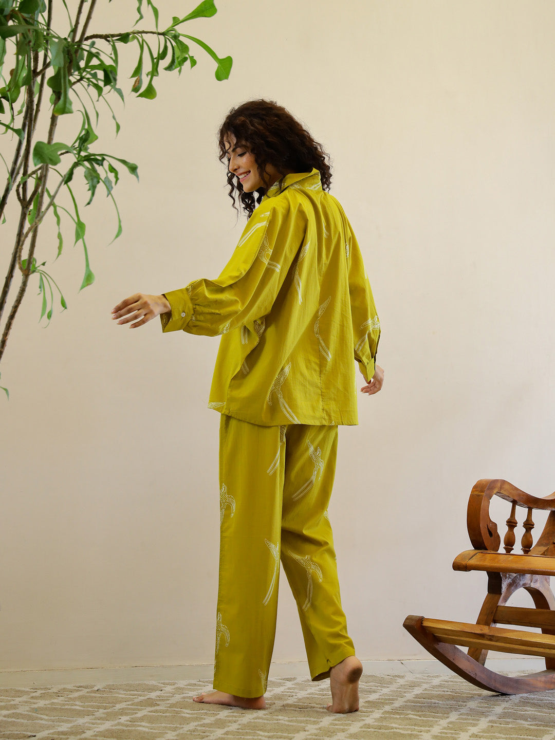 Yellow Printed Night Suit Set for Women