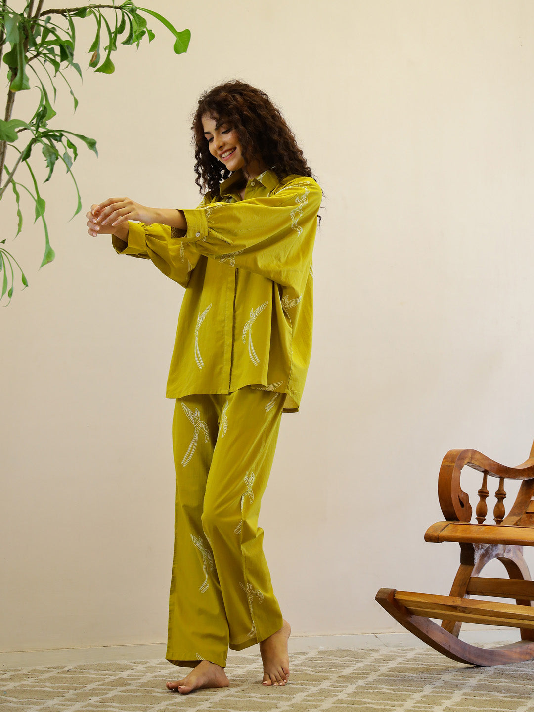 Yellow Printed Night Suit Set for Women