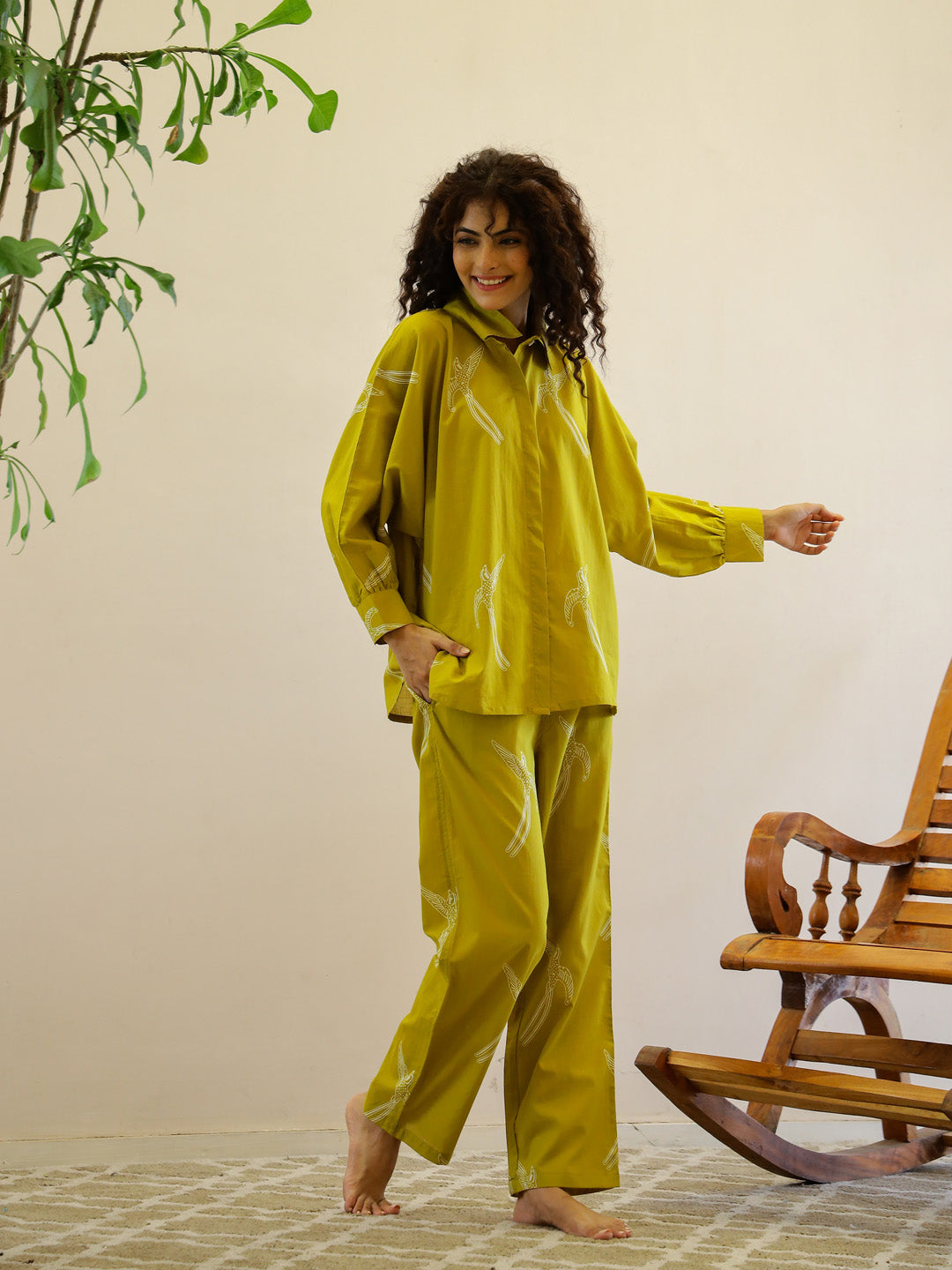 Yellow Printed Night Suit Set for Women