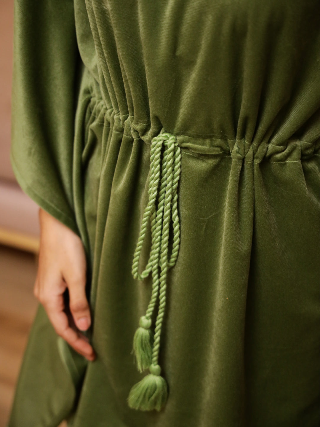 Green V-Neck Velvet Winter Kaftan - SanskrutiHomes 