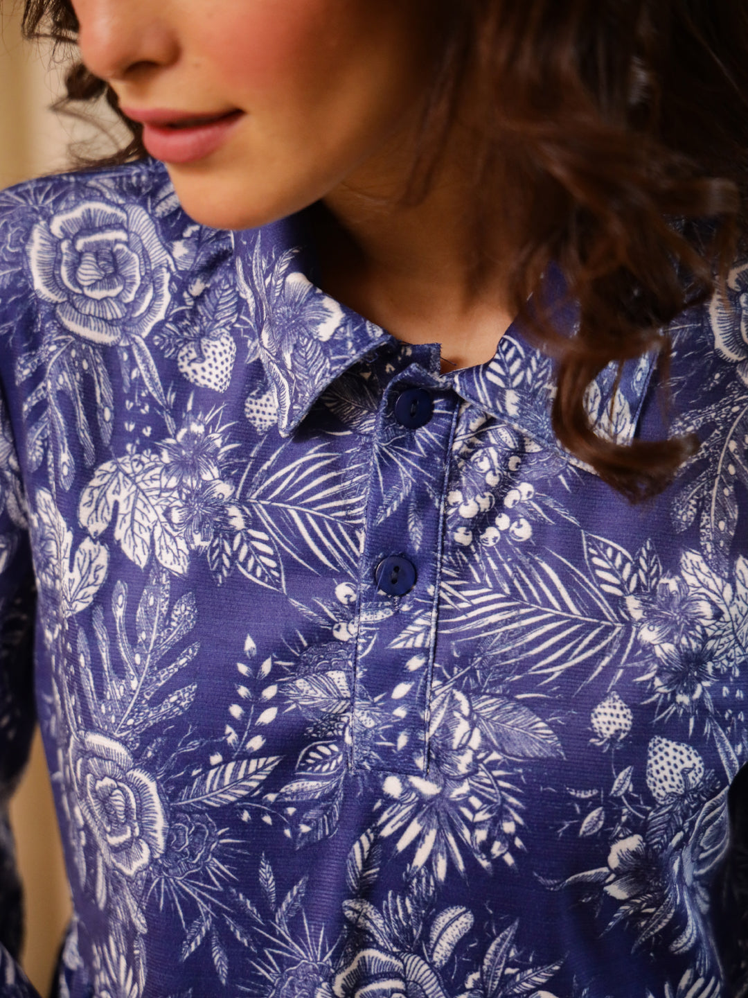 Blue Flower Print Dress For Women