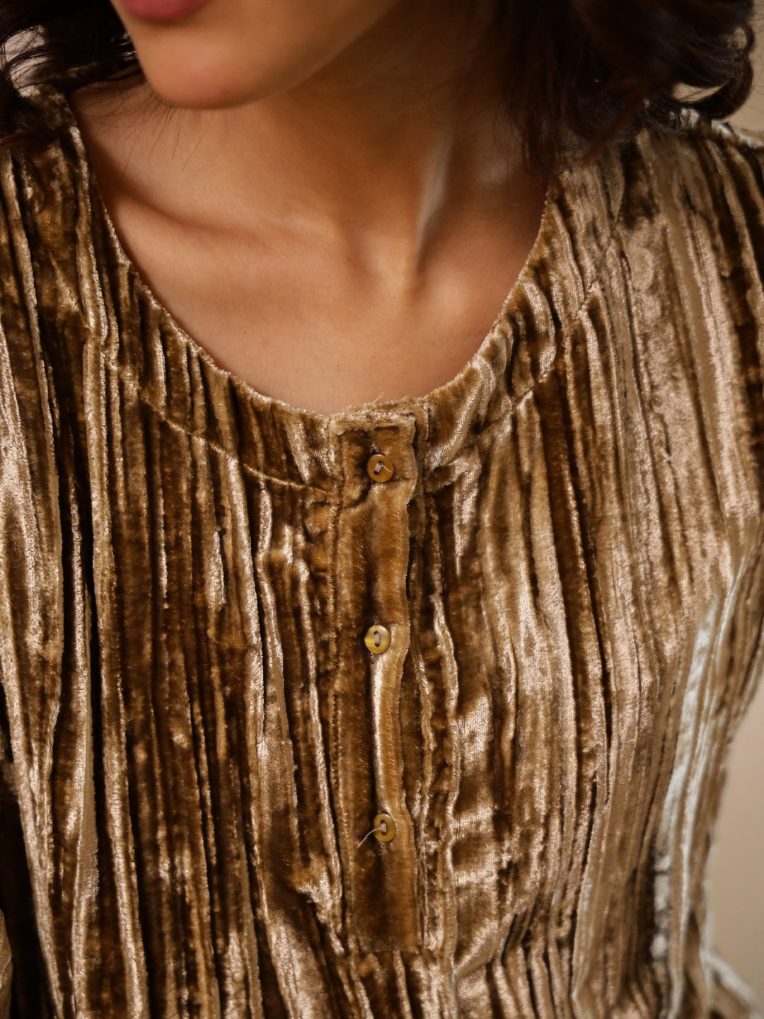 Brown Crush Velvet Night Suit for Women - SanskrutiHomes 
