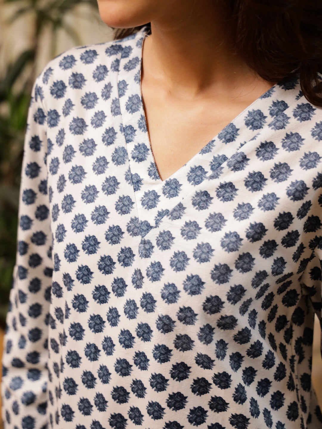 Flower Printed velvet  V Neck Winter  Loungewear Set