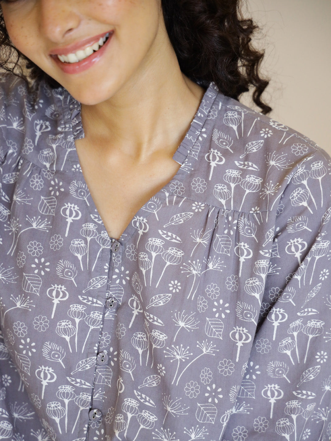 Grey Cotton Night Suit Set for Women