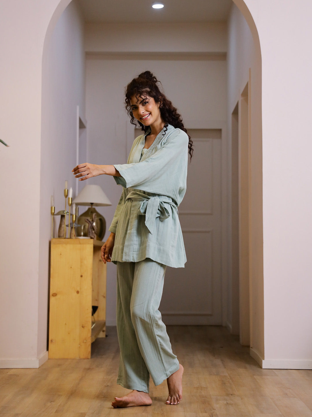 Set Of 3 Cotton Gauze Night Suit Set