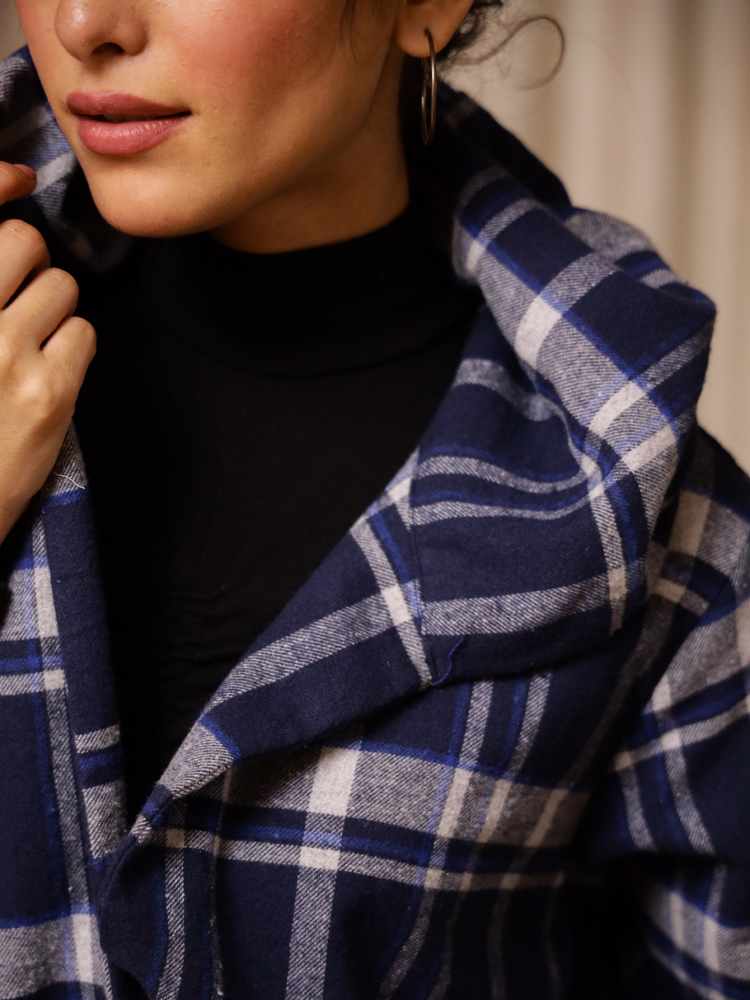 Blue Check Jacket for Women - SanskrutiHomes 