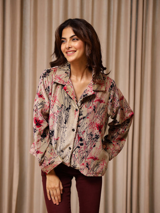 Multicolor Printed Velvet Jacket for Women
