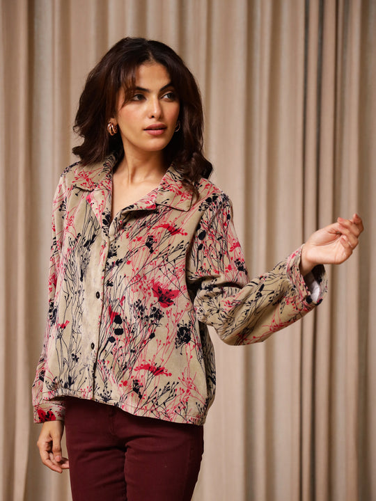Multicolor Printed Velvet Jacket for Women