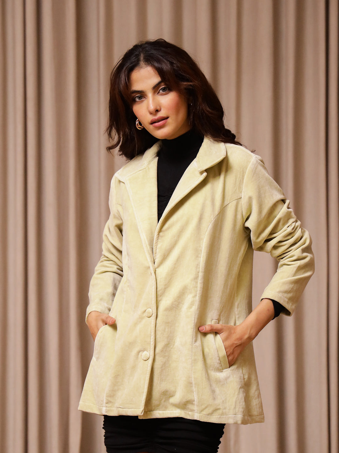 Yellow Solid Print Velvet Jacket for Women - SanskrutiHomes 