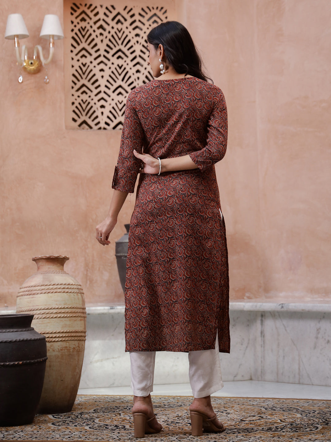 Red Cotton Printed Kurta for Women