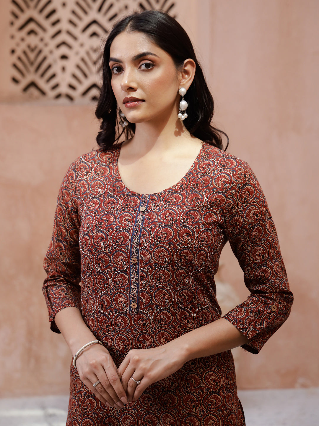 Red Cotton Printed Kurta for Women
