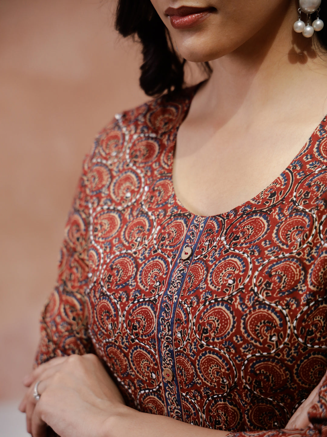 Red Cotton Printed Kurta for Women