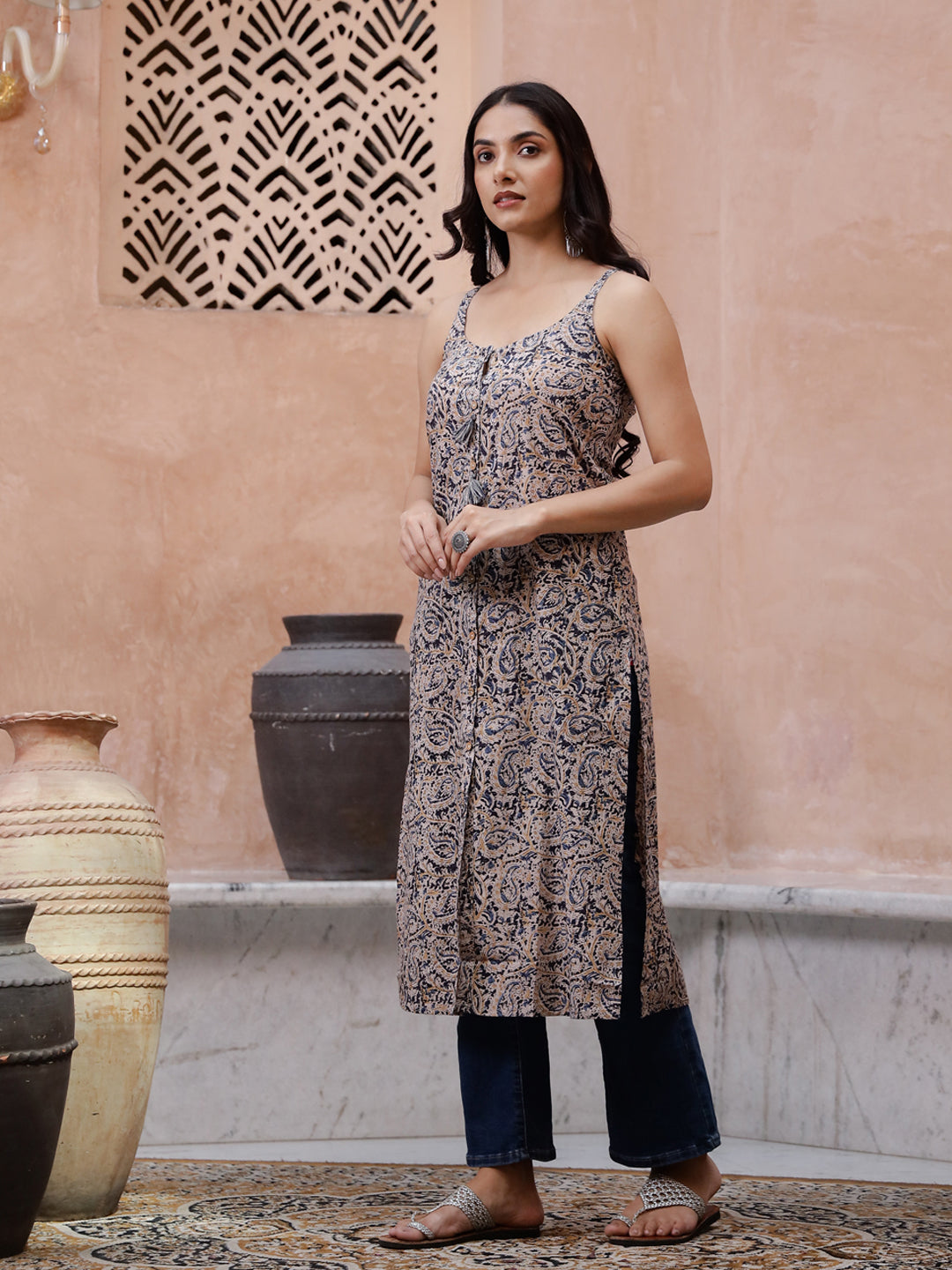 Beige Color Sleeveless Kurta for Women