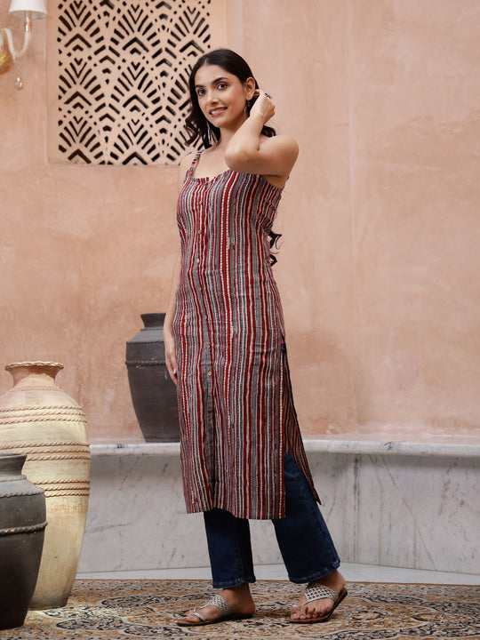 Maroon Color Strips Printed Sleeveless Kurta